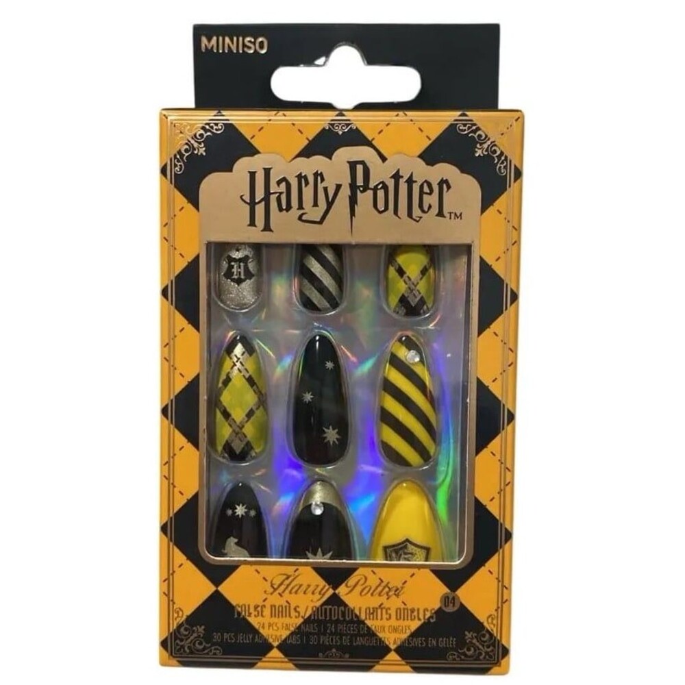 Miniso Harry Potter Hufflepuff False Press-On Almond Nails 24pc Set + Adhesive